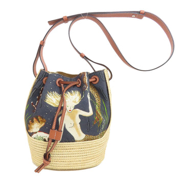 Loewe Shoulder Bag Canvas, Raffia Black Mermaid Motif Women