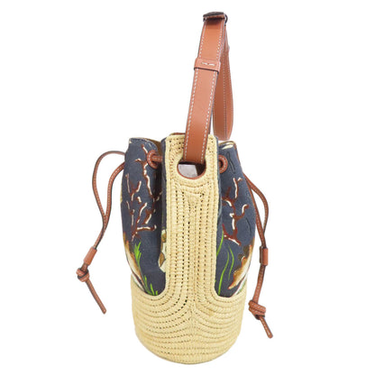 Loewe Shoulder Bag Canvas, Raffia Black Mermaid Motif Women