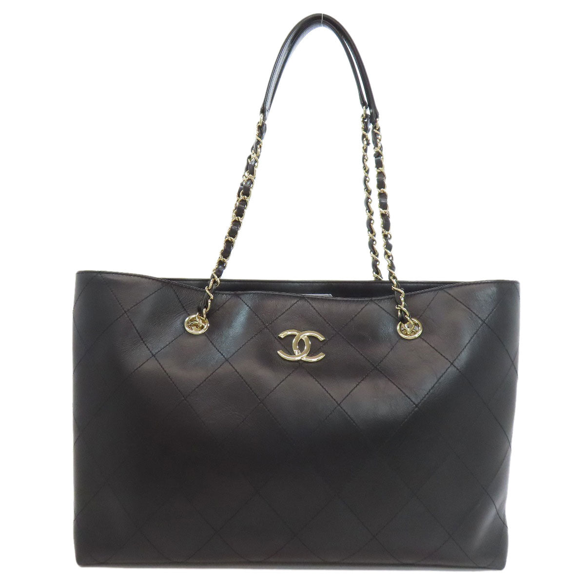 Chanel Tote Bag Calfskin Black Chain Tote Gold Metal Women
