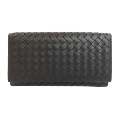 Bottegaveneta Long Wallet Purse Calfskin Black Intrecciato Women