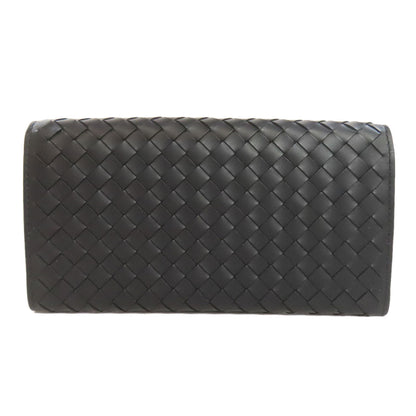 Bottegaveneta Long Wallet Purse Calfskin Black Intrecciato Women