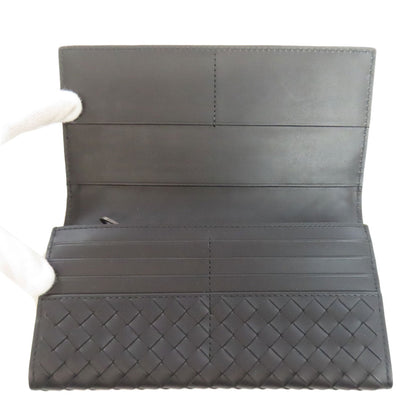 Bottegaveneta Long Wallet Purse Calfskin Black Intrecciato Women