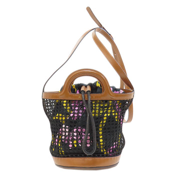 Marni Handbag Leather, Nylon Brown Mesh Bag 2Way Women