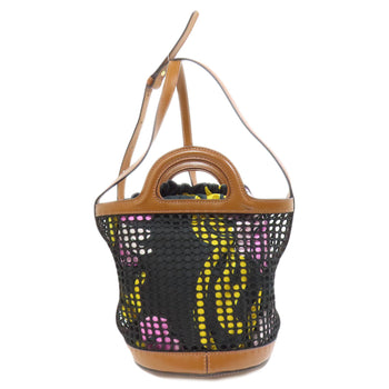 Marni Handbag Leather, Nylon Brown Mesh Bag 2Way Women