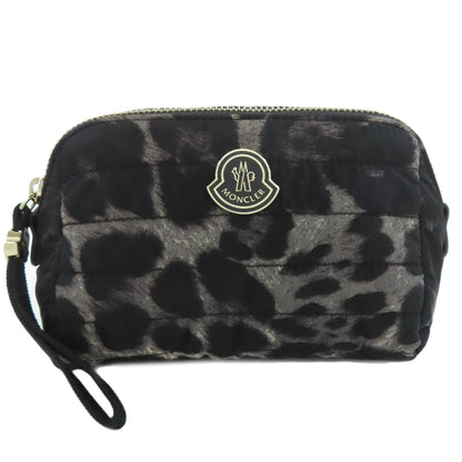 Moncler Cosmetics Pouch Nylon Black Leopard Pattern Women