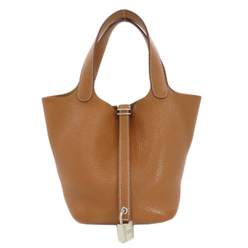 Hermes Handbag Taurillon Clemence Brown Picotin Lock Pm Silvermetal Women