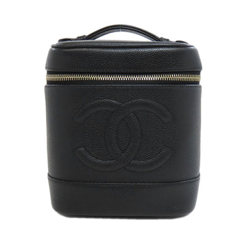 Chanel Tote Bag Grained Calfskin Skin Black Vanity Gold Metal