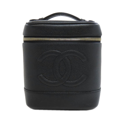 Chanel Tote Bag Grained Calfskin Skin Black Vanity Gold Metal