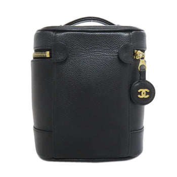 Chanel Tote Bag Grained Calfskin Skin Black Vanity Gold Metal