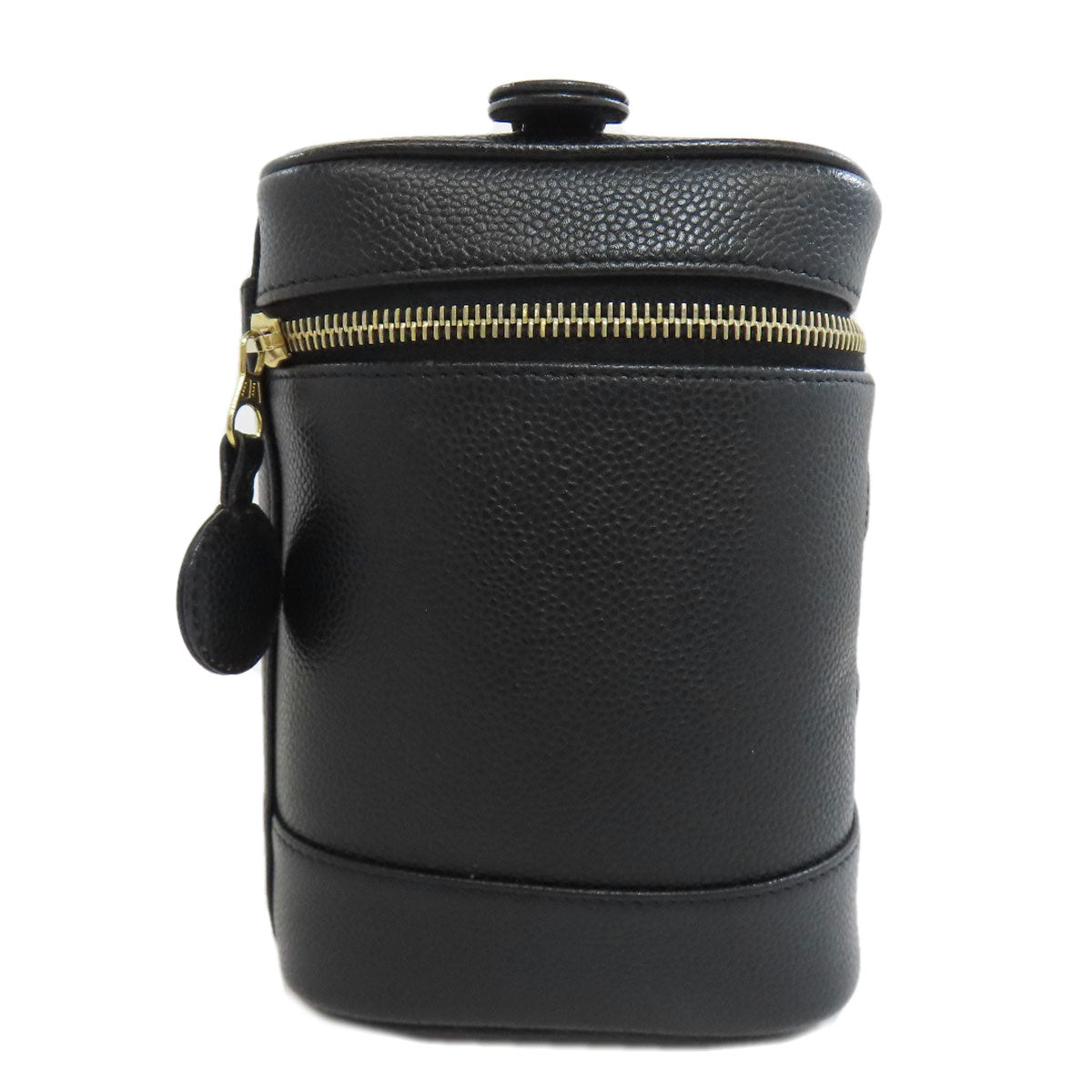 Chanel Tote Bag Grained Calfskin Skin Black Vanity Gold Metal