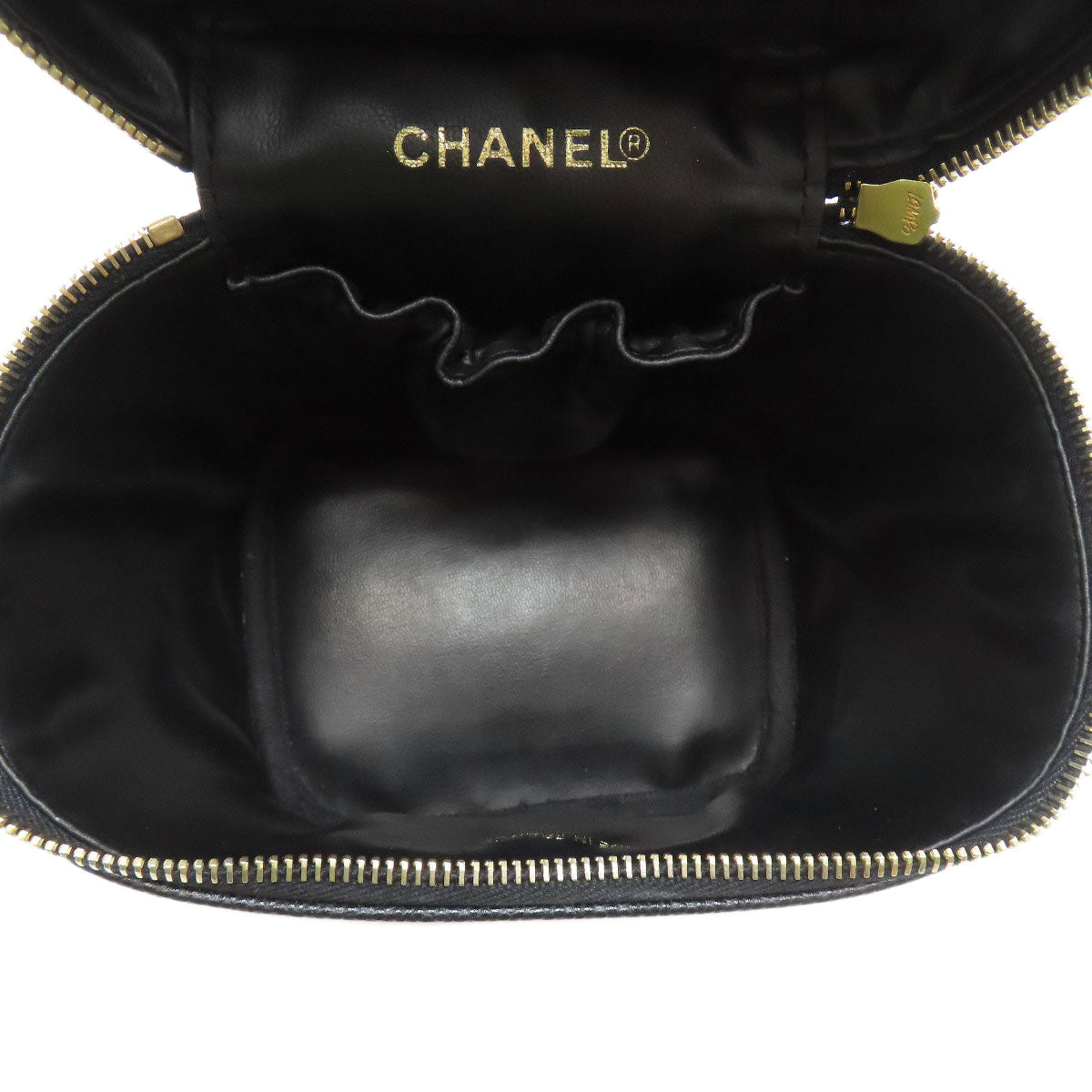 Chanel Tote Bag Grained Calfskin Skin Black Vanity Gold Metal