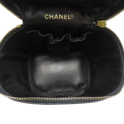 Chanel Tote Bag Grained Calfskin Skin Black Vanity Gold Metal