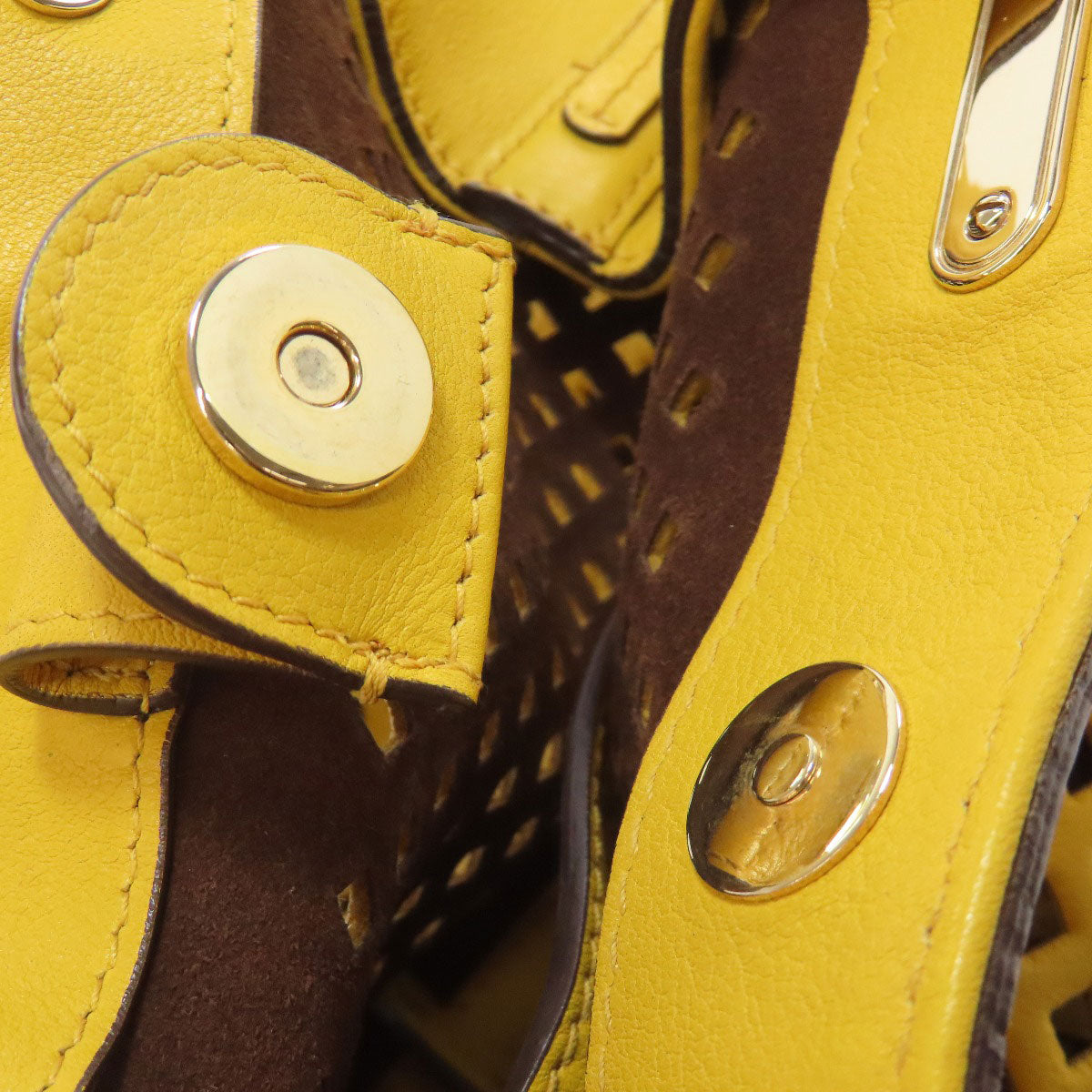 Bally Handbag Leather Yellow Punching 2Way Women