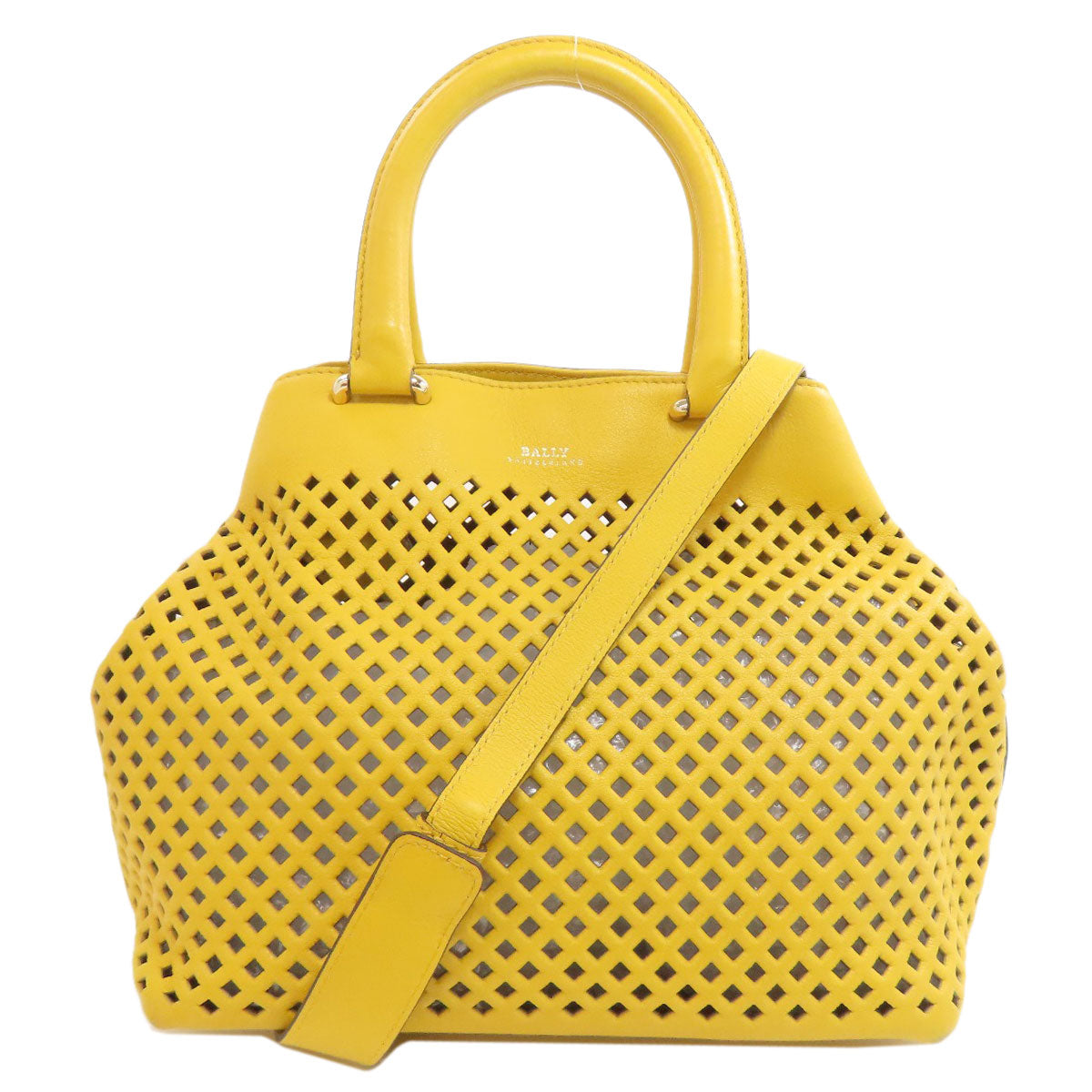 Bally Handbag Leather Yellow Punching 2Way Women