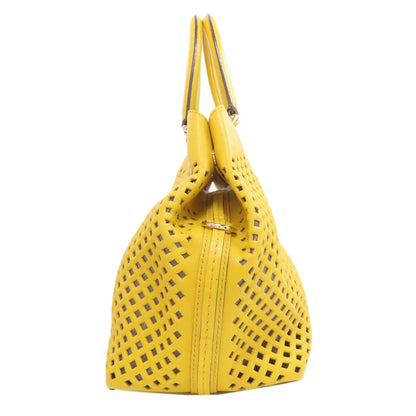 Bally Handbag Leather Yellow Punching 2Way Women