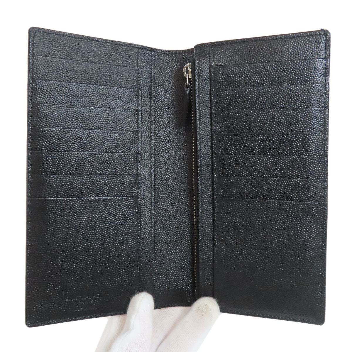 Saint Laurent Long Wallet Purse Leather Black Simple Design Mens