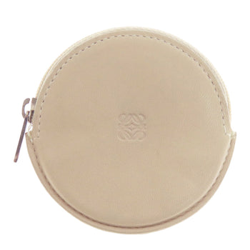 Loewe Coin Case Calfskin Beige Anagram Round Shape Women