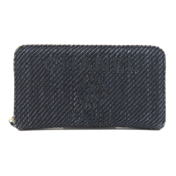 Chanel Long Wallet Purse Canvas Navy Deauville Small Zip Wallet Women