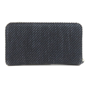 Chanel Long Wallet Purse Canvas Navy Deauville Small Zip Wallet Women