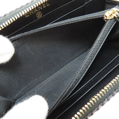 Chanel Long Wallet Purse Canvas Navy Deauville Small Zip Wallet Women