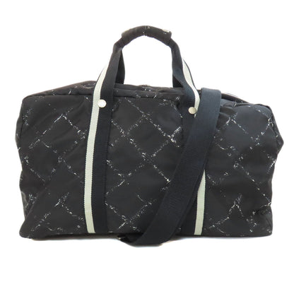 Chanel Boston Duffel Bag Nylon Black Travel Line 2Way