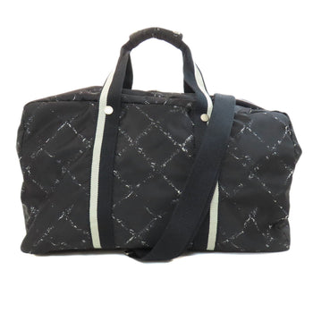 Chanel Boston Duffel Bag Nylon Black Travel Line 2Way