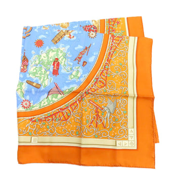 Hermes Scarf Silk Orange Carre90 World Map