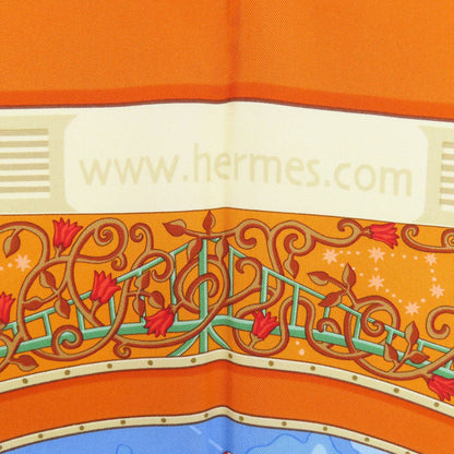 Hermes Scarf Silk Orange Carre90 World Map