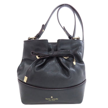 Kate Spade Shoulder Bag Leather Black Drawstring Ribbon Women