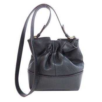 Kate Spade Shoulder Bag Leather Black Drawstring Ribbon Women