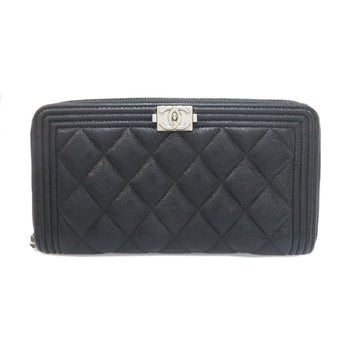 Chanel Long Wallet Purse Calfskin Black Boy Chanel Women