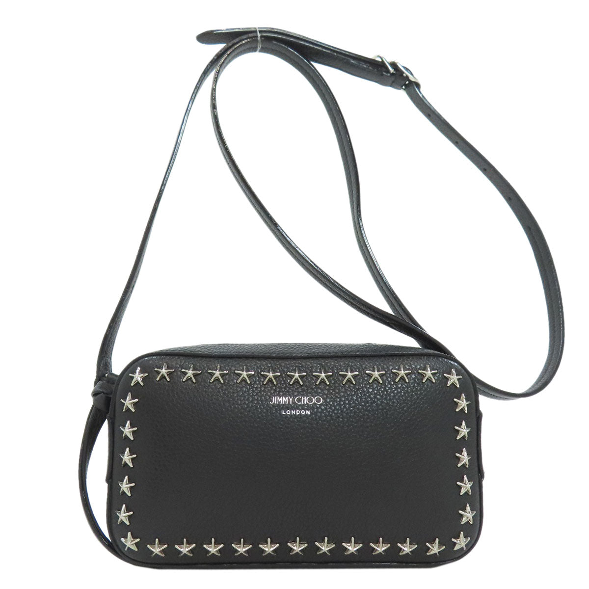 Jimmy Choo Shoulder Bag Leather Black Star Motif Studs