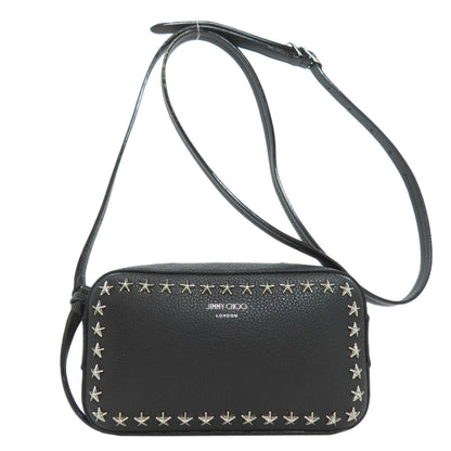 Jimmy Choo Shoulder Bag Leather Black Star Motif Studs
