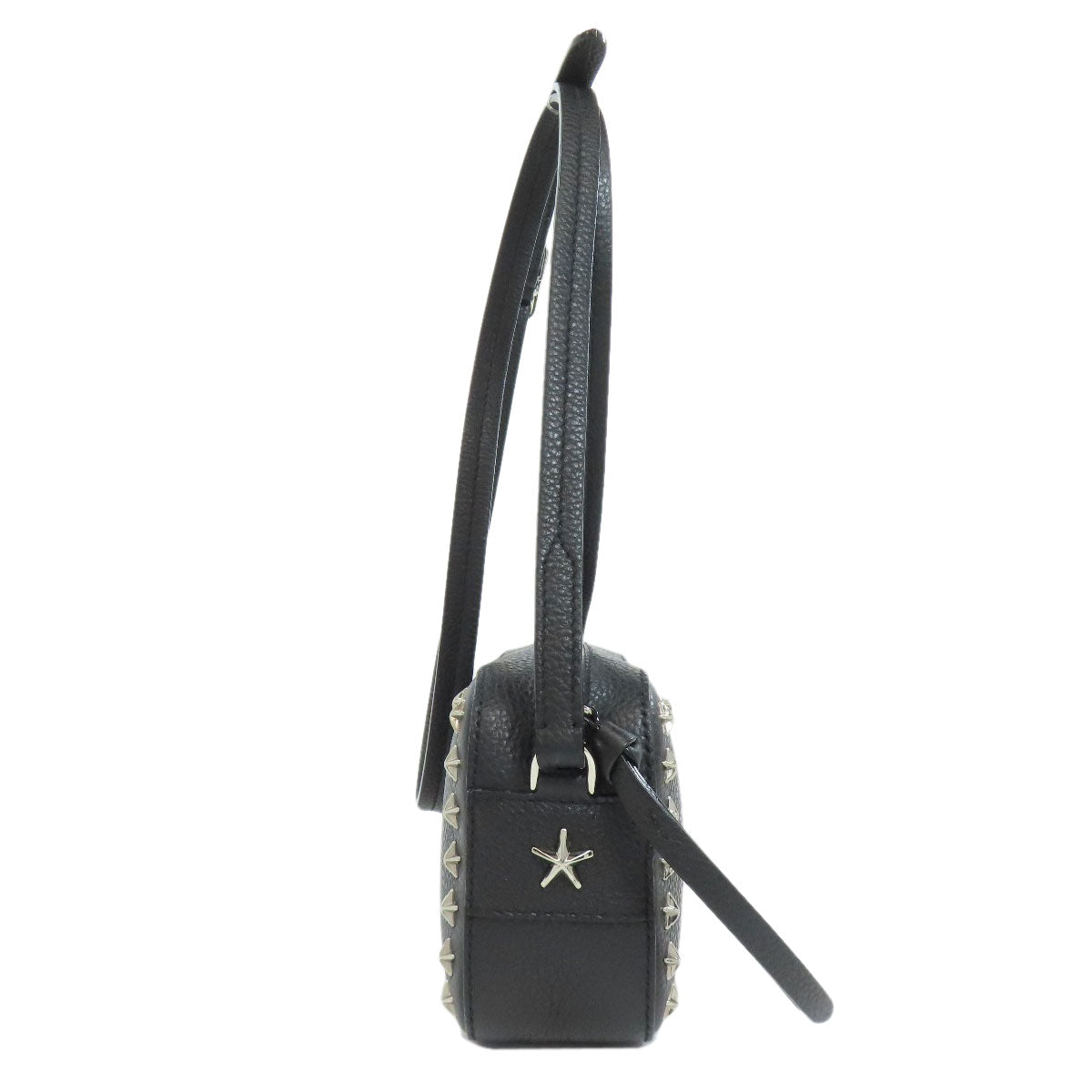Jimmy Choo Shoulder Bag Leather Black Star Motif Studs