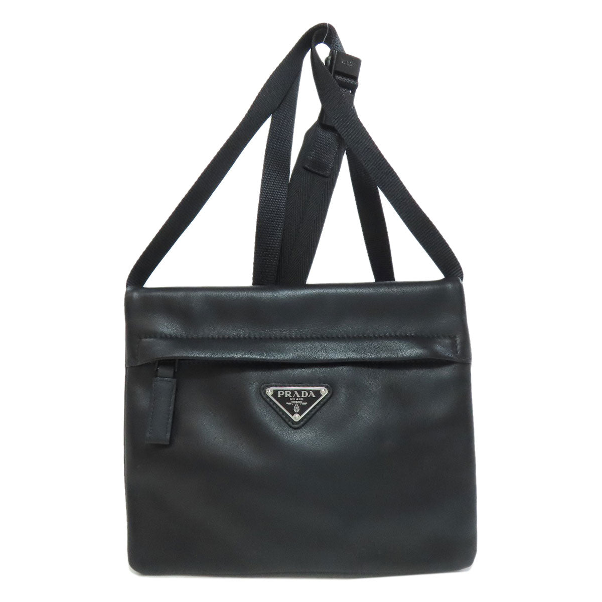 Prada Shoulder Bag Calfskin Black Logometal Women