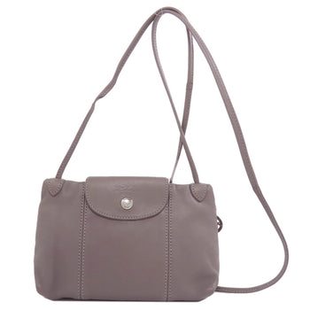 Longchamp Shoulder Bag Leather Gray Logo Women