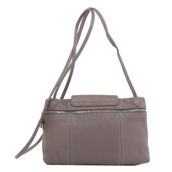 Longchamp Shoulder Bag Leather Gray Logo Women