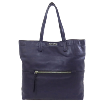 Miumiu Tote Bag Leather Blue Logo Women