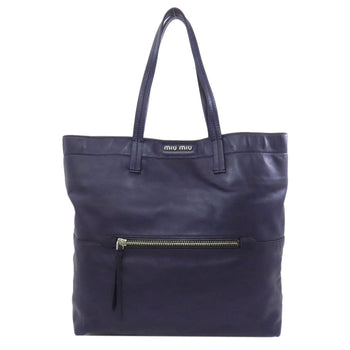 Miumiu Tote Bag Leather Blue Logo Women
