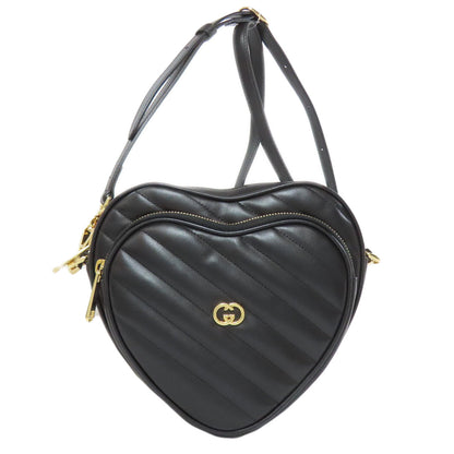 Gucci Shoulder Bag 751628 Calfskin Black Gg Marmont Heart Motif Women