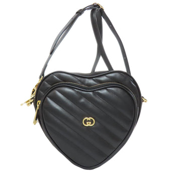 Gucci Shoulder Bag 751628 Calfskin Black Gg Marmont Heart Motif Women