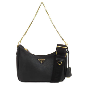 Prada Shoulder Bag Safiano Black Logometal 2Way Women