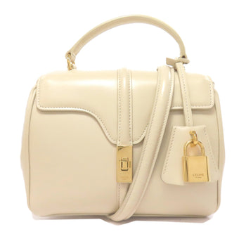 Celine Handbag Leather Beige Logo Women