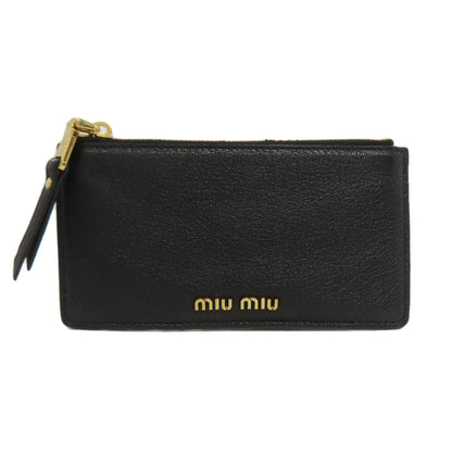 Miumiu Coin Case Leather Black Logo Women