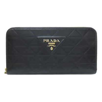 Prada Long Wallet Purse 1Ml506 Calfskin Black Zip Around Embossing Women