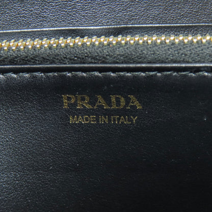 Prada Long Wallet Purse 1Ml506 Calfskin Black Zip Around Embossing Women