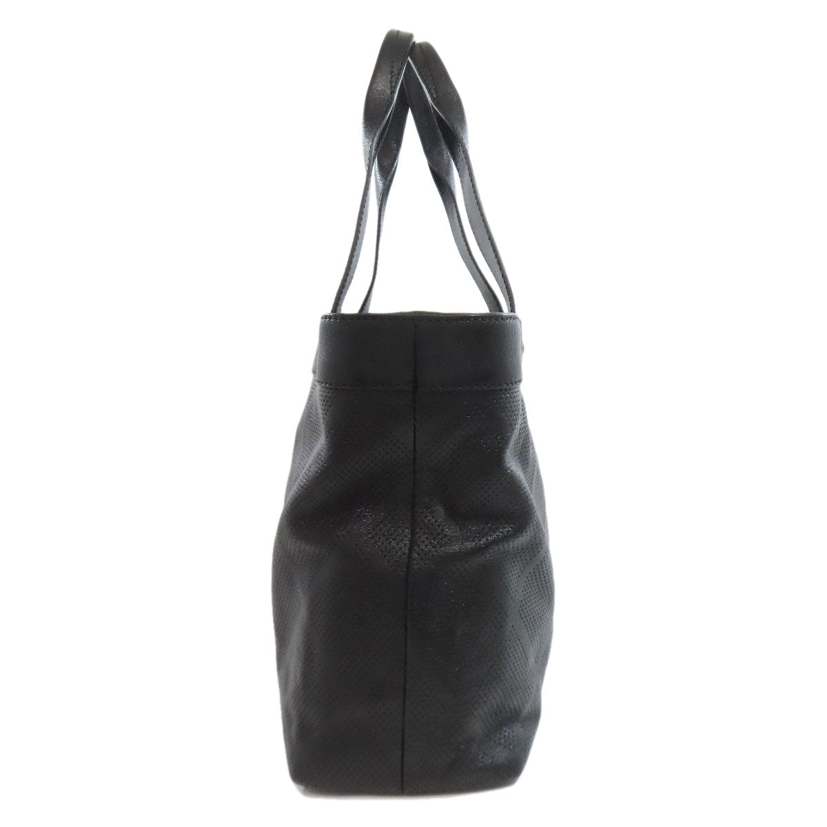 Chanel Tote Bag Calfskin Black Coco Mark Punching Silvermetal