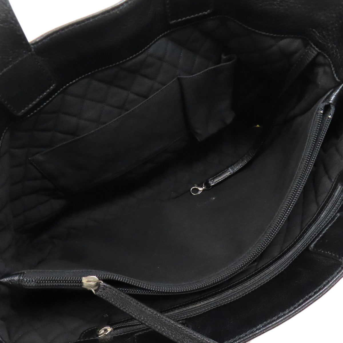 Chanel Tote Bag Calfskin Black Coco Mark Punching Silvermetal