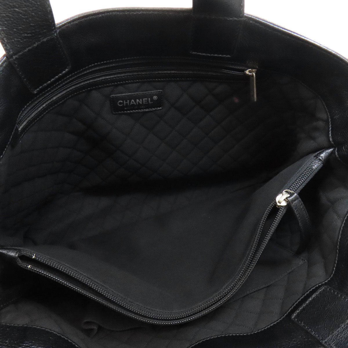Chanel Tote Bag Calfskin Black Coco Mark Punching Silvermetal