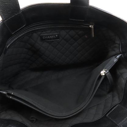 Chanel Tote Bag Calfskin Black Coco Mark Punching Silvermetal